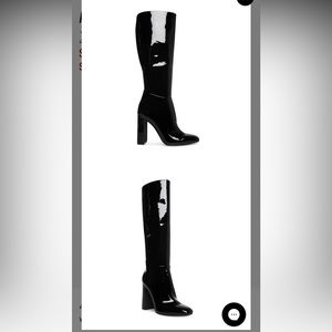 Steve Madden black patent heel boots.